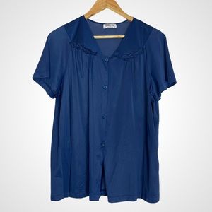 Vintage Vanity Fair‎ Pajama Top Shirt Short Sleeve Blue